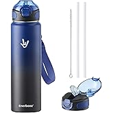 Enerbone 32 oz Insulated Water Bottle, Stainless Steel Bottle with Carrying Strap, Double-Wall Vacuum Insulation Design, Leakproof Sports Bottle with Straw, Keep Drinks Cold or Hot for Hours