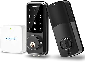 Smart Door Lock - SMONET Electronic Keypad Deadbolt with WiFi Bridge 2020 Bluetooth Touchscreen Smart Lock Front Door Keyless Entry Door Lock Home Gate Smart Lock Work with Echo Dot for Home Security