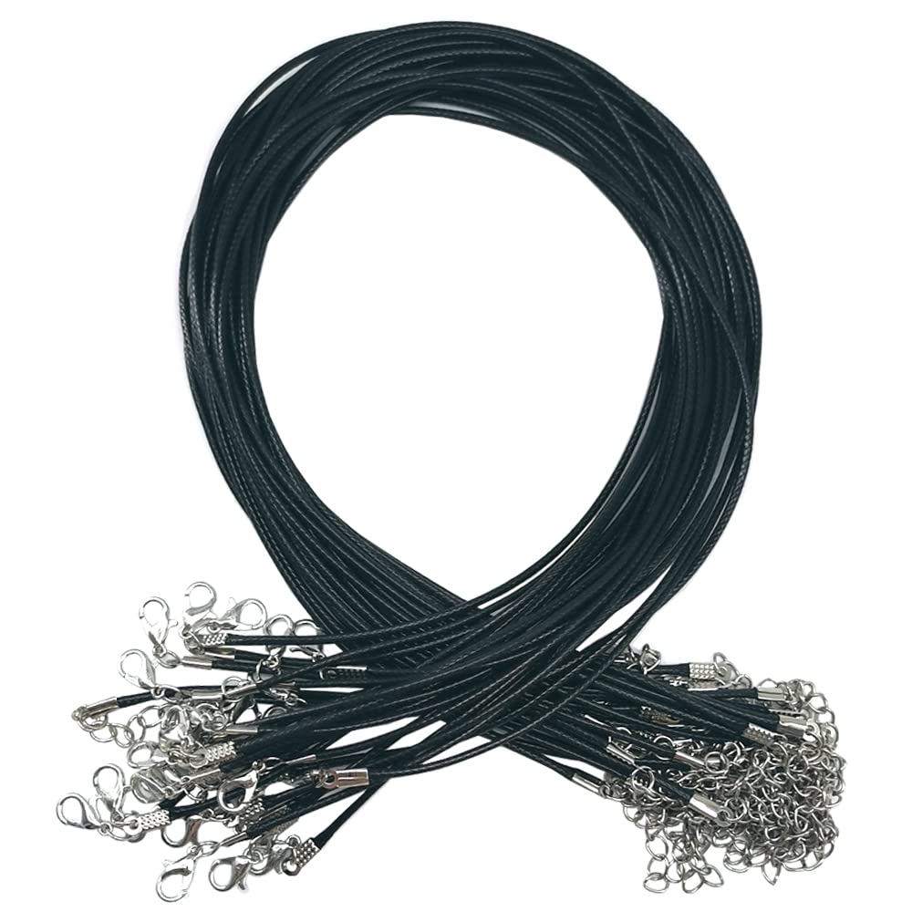 Ruidee 30PCS Necklace Cord Waxed Black Necklace Rope Lobster Clasp DIY Necklace Bracelet Jewelry Making, 1.5x43mm (UK-JJ-XLS-B)