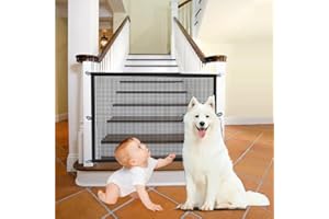 FLYEYE Baby Gate for Stairs No Drilling- 43.3" W x 28.3" H Retractable Baby Gate Dog Gate for The House Mesh Baby Gate for Stair No Drill Pet Gate Puppy Gate for Stairs & Doorways (W)