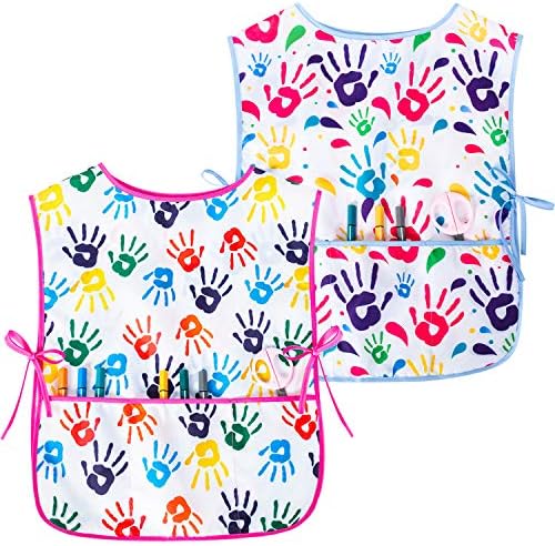 Pack De 2 Delantales Impermeables Para Niños De 2 A 6 Años | Mangas Largas Con Puños Elásticos | 3 Bolsillos | Ideal Para Pintura, Cocina Y Manualidades