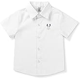 OCHENTA Boys Short Sleeve Button Down Shirt, Cute Rabbit Embroidery Easter Outfit, Oxford Cotton Dress Shirts for Kid 18M-11Y