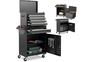 Goplus 5-Drawer Rolling Tool Chest, High Capacity Tool Storage Cabinet w/Removable Chest, Universal Wheels, Locking Mechanic 