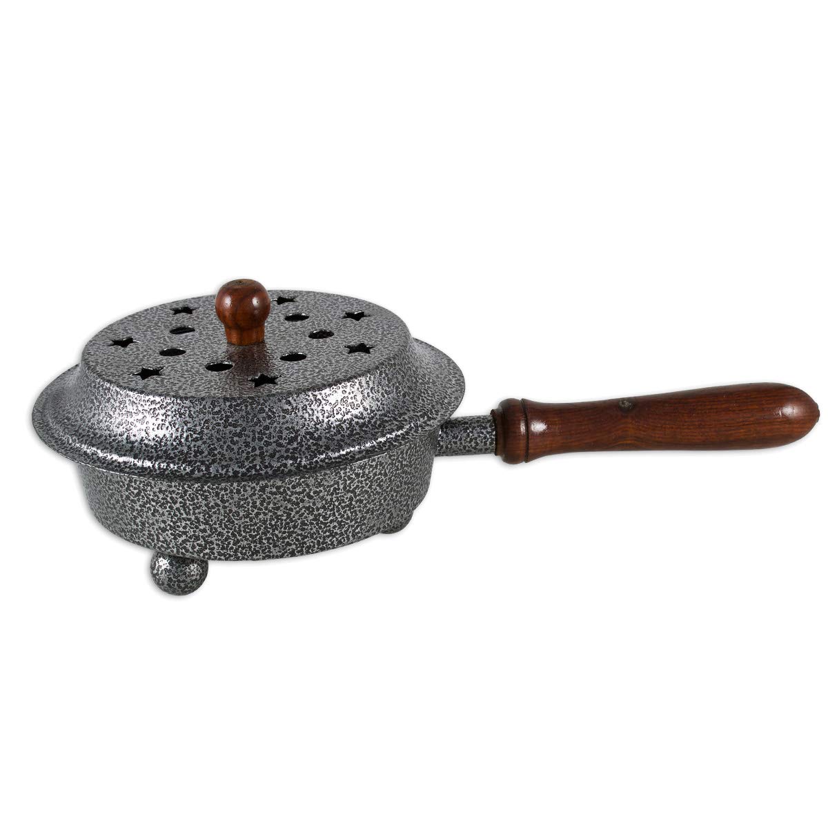 NKLaus incense pan metal with wooden handle hinged lid Ø 12cm incense burner deco 2213