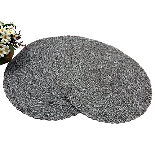 Topotdor Round Placemats Heat-Resistant Stain Resistant Anti-Skid Washable Polyproplene Table Mats Placemats (Braided-Gray, Set of 4)
