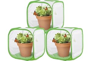 Antoll 3Pcs 12" S Size Green Butterfly Habitat Cage, Monarch Butterfly Habitat, Butterfly Cage for Caterpillars, Flying Insect Mesh Cage, Outdoor Observation Plant, Pop-Up Open Size: 12"x12"x12"