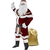 Halfjuly Men’s Santa Costume Set Christmas 12pcs Deluxe Velvet Adult Santa Claus Suit