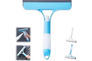 CIDNMATD 3 in 1 Window Cleaning Scraper, Cleaner Window Squeegee with Sprayer, Squeegee and Scrubber Spray Bottle Window Squeegee for Shower Glass, Mirrors, Car and Home,All-Purpose Window Cleaner Tool (Blue)