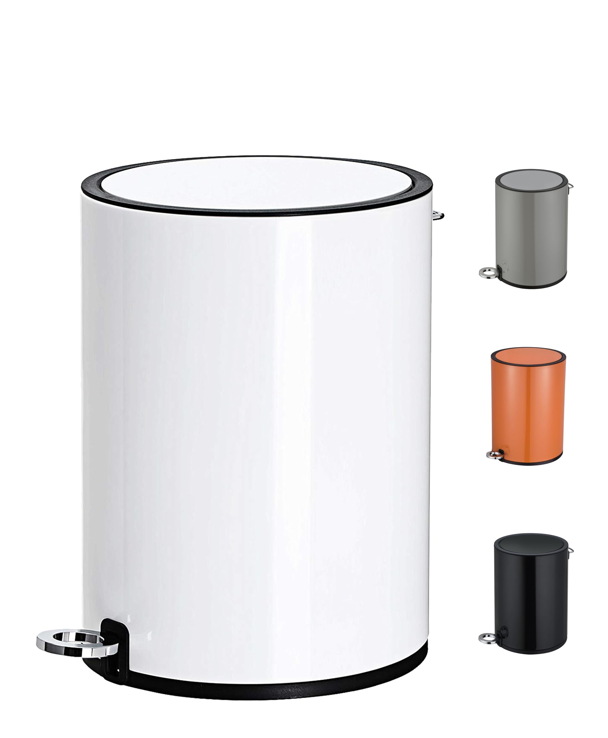 FurnitureXtra™ Modern Style Powder Coated Soft Close Pedal Bin, Plastic Inner bucket, ABS lid (White, 6L)