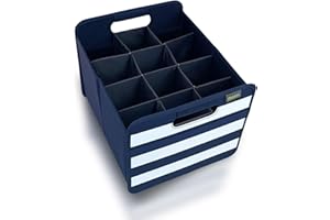 meori Foldable 12 Bottle Wine Carrier Marine Blue Stripes Carry Glassware Liquor Storage Bottle Shopping Travel Cocktails RV, B100792