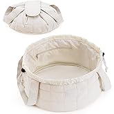 Narwey Quilted Drawstring Makeup Bag, Large Cosmetic Bag Make up Bags Toiletry Bag Travel Bags for Toiletries Organizer for Women Gift for Teen Girls (Beige) (Patent)