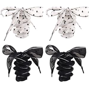 Sdopbinbin 2 Pairs Checkered Plaid Shoelaces for Sneakers Boots Shoelaces Wide Satin Ribbon Shoe Laces Polka Dot Shoestrings