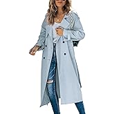 Makkrom Women's Double Breasted Long Trench Coat Windproof Classic Lapel Slim Overcoat with Belt