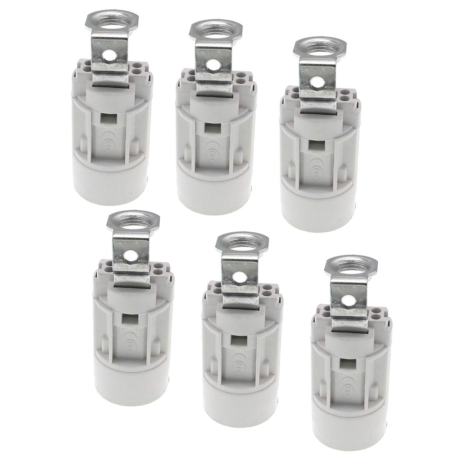 E14 Thermoplastic Candle Lamp Holder,6 Pack of SES 52mm Height Wall Lamp Pendant E14 Lamp Socket with 1/8IPS Threaded Hickey (White)