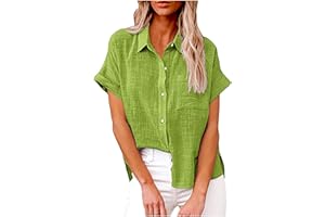 MaMiDay Linen Shirts for Women Short Sleeve Button Down Summer Collar Shirt Breathable Casual Loose Fit Dressy Blouses S-5XL