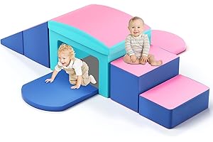 SURPCOS Indoor Soft Foam Climber Play Sets, 6 Pcs Crawl and Climb Foam Play Set for Toddlers 1-3, Toddler Climbing Toys Indoor with Slide Stairs and Ramp Indoor Climbing Toys (Pink)