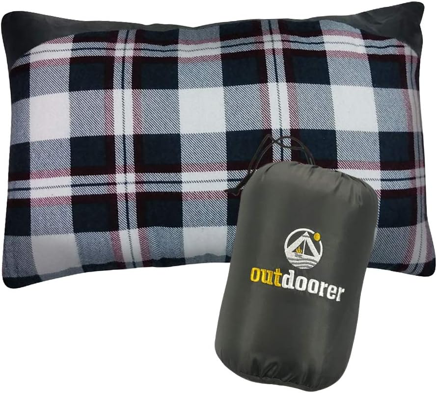Outdoorer travel pillow, red plaid, small carry-bag, the outdoor cushion