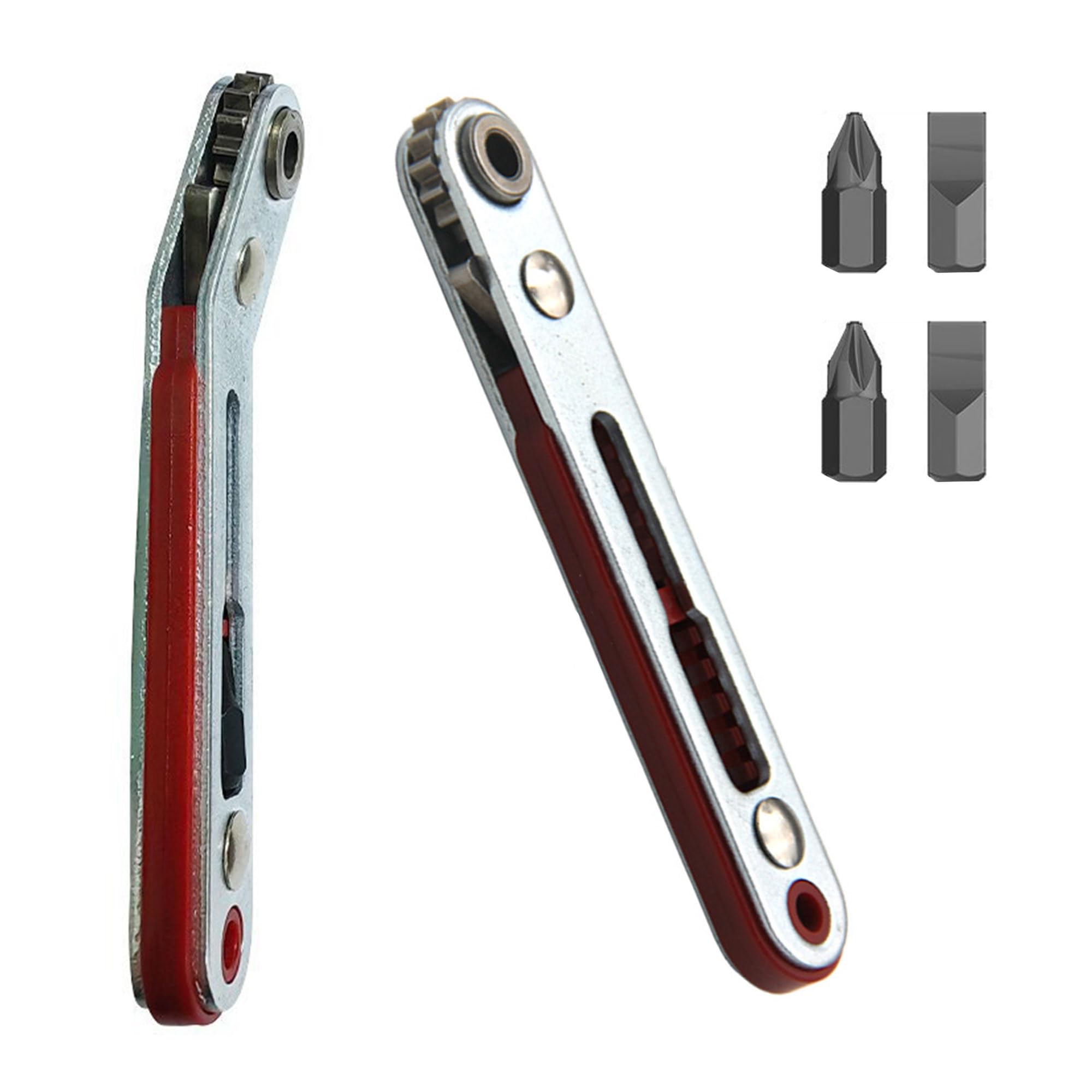 ANBOO 2 x Mini Ratchet Wrench Magnetic, Flat Head and Elbow Head, Mini Ratchet, Bit Ratchet, Mini Ratchet Set with 4 Bit Heads, for Homes, Appliances, Machines and Other Devices