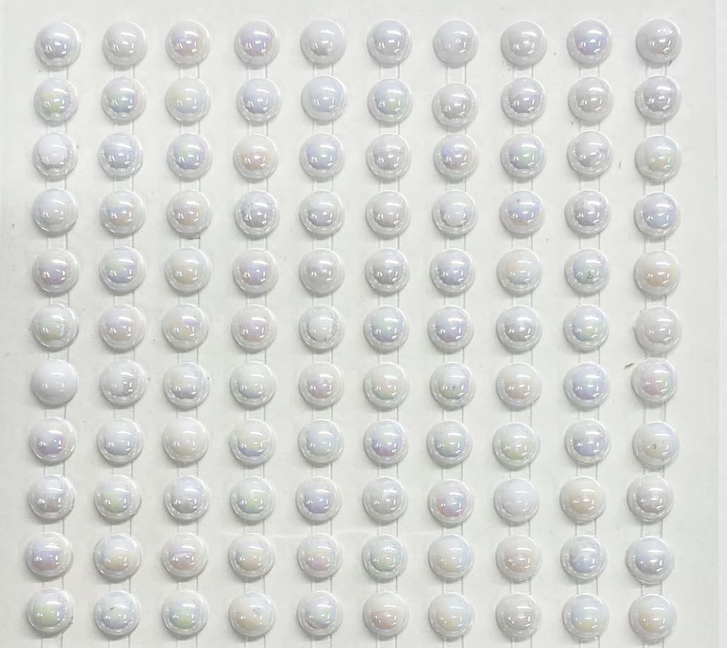 400 Self Adhesive Pearls 6mm Small Round Pearl Stick On Adhesive Beads Embellishment (AB White)