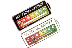 2 Pcs Interactive Mood Pins, Funny Social Mood Brooch Pin for 7 Days, My Social Battery Interactive Pin, Fashionable Accessor