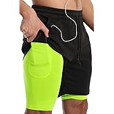 JWJ Men's 2 in 1 Workout Running Shorts 7 Inch Lightweight Athletic Gym Shorts with Compression Liner