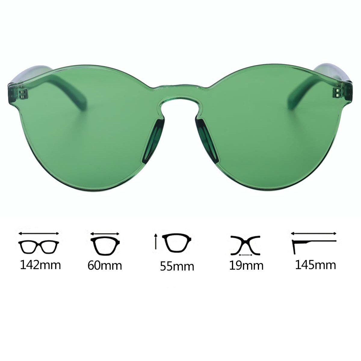 WISH CLUB Cat Eye Rimless Sunglasses for Women Oversized Lightweight Transparent Glasses Candy Color Eyewear (Green)