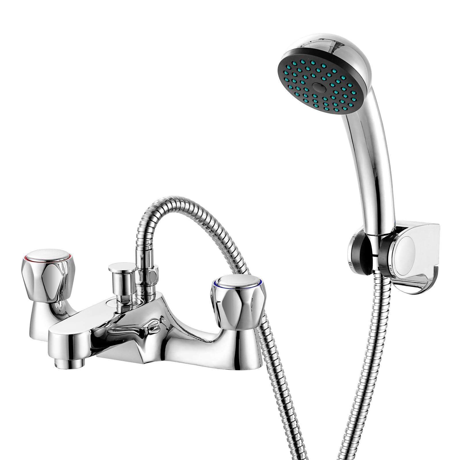 Bath Taps with Shower Attachment Monobloc Bath Shower Mixer Tap Bathtoom Tub Mixer Tap, Modern Double Levers Bathtub Tap Brass Chrome Bath Tub Filler Tap