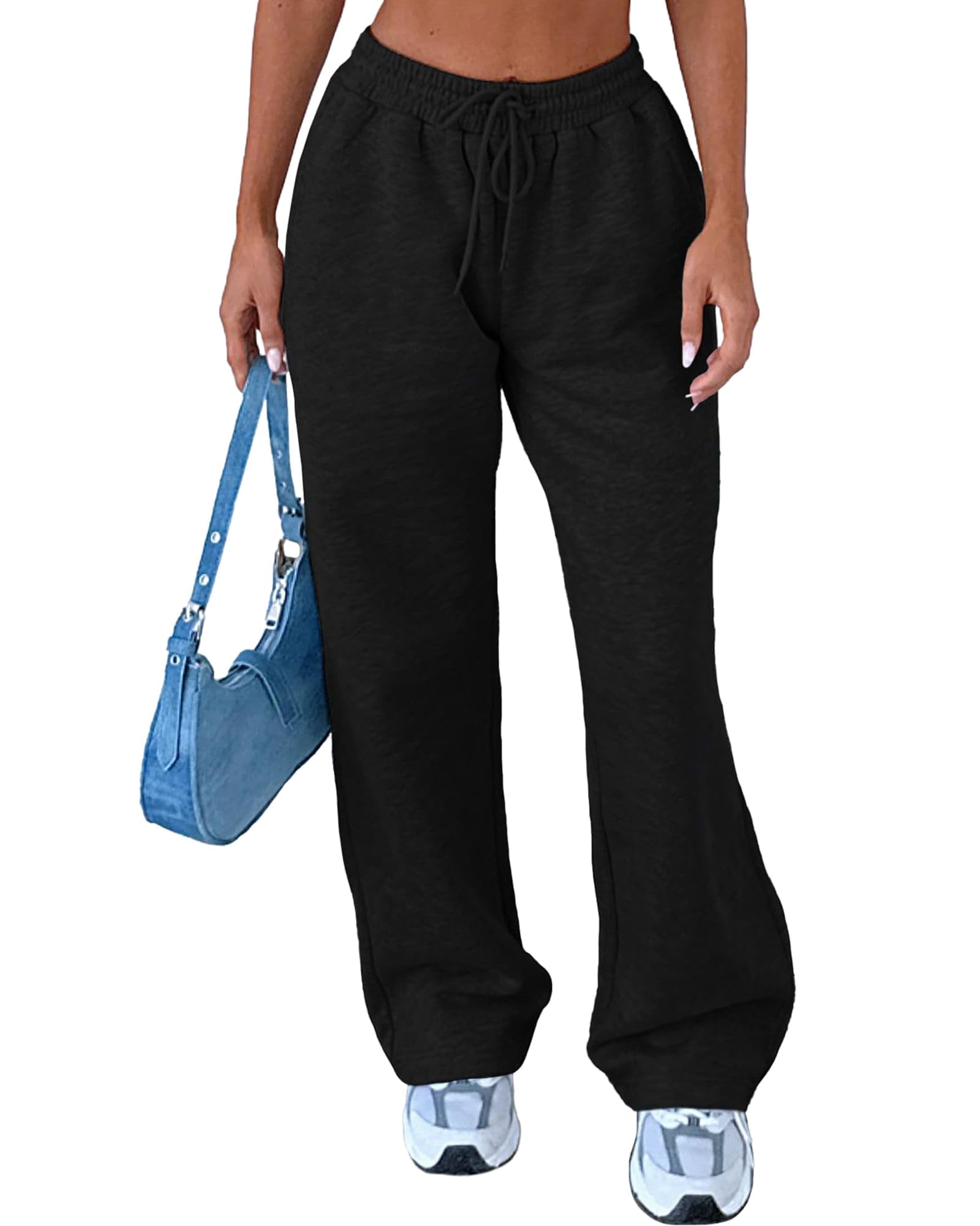 Photo 1 of AROGONE Women Baggy Sweatpants High Waisted Wide Leg Sweats Oversized Straight Leg Flared Sweat Pants with Pockets Black L