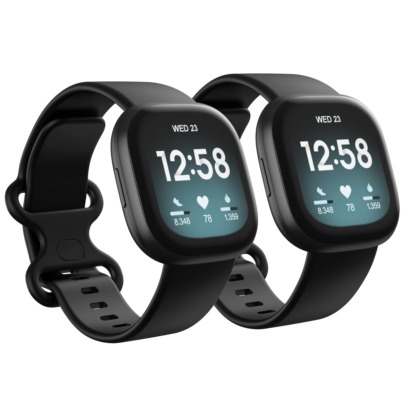 Photo 1 of 2 Pack Waterproof Bands Compatible with Fitbit Versa 3 / Fitbit Versa 4 / Fitbit Sense/Sense 2 Bands, Classic Soft Sports Replacement Wristbands for Women Men (Small 5.5''-7.1'', black/black)