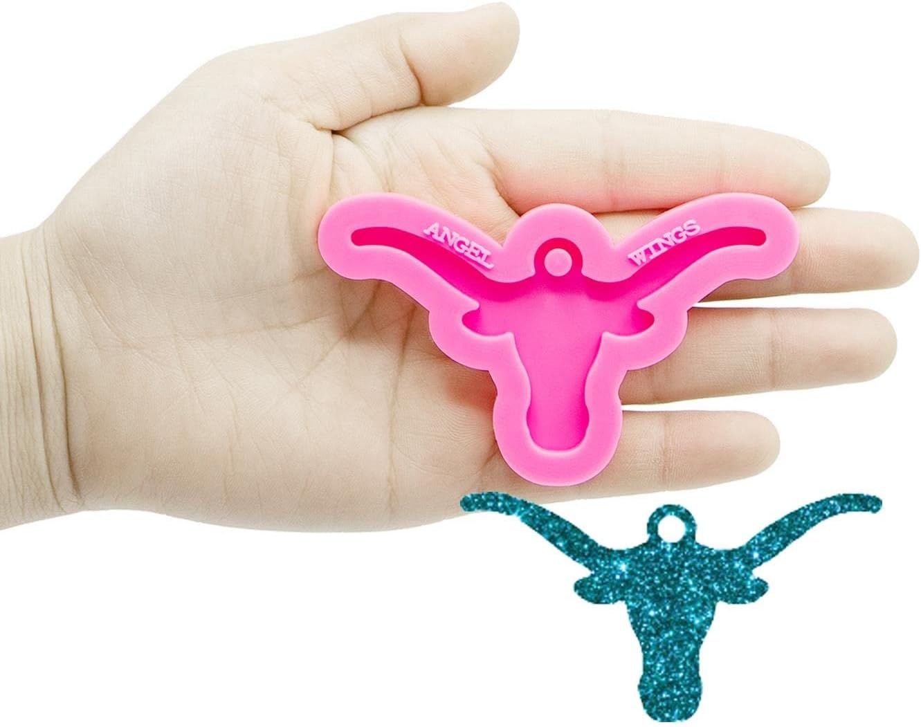 Mixed Media - Shiny Longhorn Bull Head Animal Pendant Earring Luggage Tag Keychain Silicone Mold with Hole for DIY Crystal Desserts Candy Gum Paste Trinket Jelly Shots Fondant Mold Cupcake Cake Topper Decoration