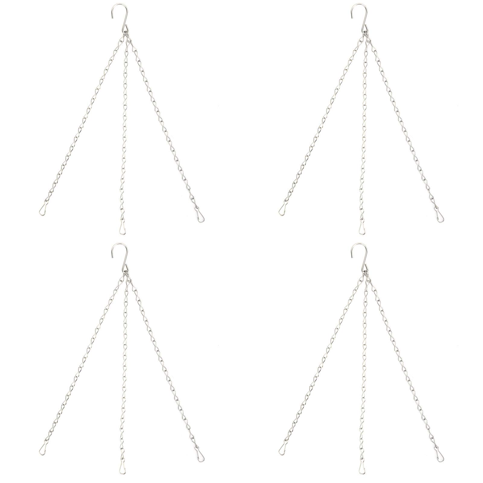 Tiiyee 3 Point Hanging Basket Chains, 4Pcs Stainless Steel Flower Pot Hanger Chain Replacement With Hook And Clip Heavy Duty Garden Plant Metal Hangers For Planters Wind Sculptures Picture Bird Cage