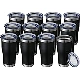 HASLE OUTFITTERS 20 oz Tumbler Bulk, Stainless Steel Tumblers with Lid, Vacuum Insulated Tumbler, Double Wall Tumbler Cup, coffee mugs, Black, 12 Pack