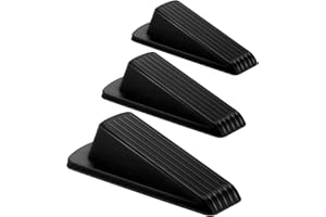 Crosize 3 Pack Rubber Door Stoppers for Floor, Door Stop Wedge for Heavy Duty Door, Black