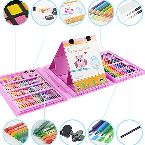 KIDDYCOLOR 172-Piece Deluxe Art Set for Kids with Plastic Case Pink Light, Great Gift for Kids