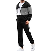 Babioboa Men's 2 Piece Tracksuit Full Zip Hoodie Jacket Sweatshirt and Jogging Sweatpants Set Color Block Activewear for Men