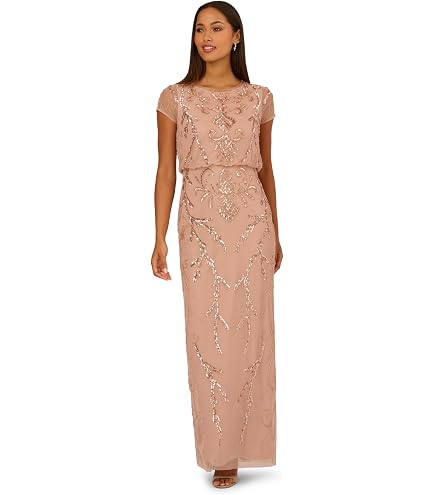 Adrianna Papell Women's Blouson Beaded Long Dress