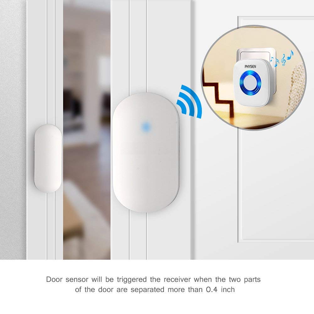 Physen Wireless Door/Window Sensor Chime kit with 3 Magnetic Door Sensors and 2 Receivers with Operating at 600-feet Range,4 Volume Levels with 52 Melodies Chimes for Home/Office/Stores