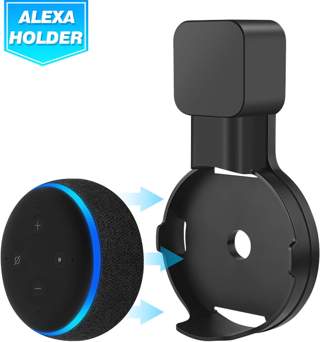 Echo Dot Wall Mount Holder for 3rd Gen, Amazon Echo Dot Alexa Outlet Holder Stand, A Space-Saving Echo Dot Accessories Without Messy Wires or Screws (Black, 1 Pack)