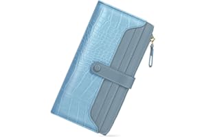 Tipmile Slim Wallet Women with RFID Blocking Bifold Leather Wallet Credit Card Holder Clutch Wallet with Zipper Coin Pocket ID Window (Minimalist, Blue)