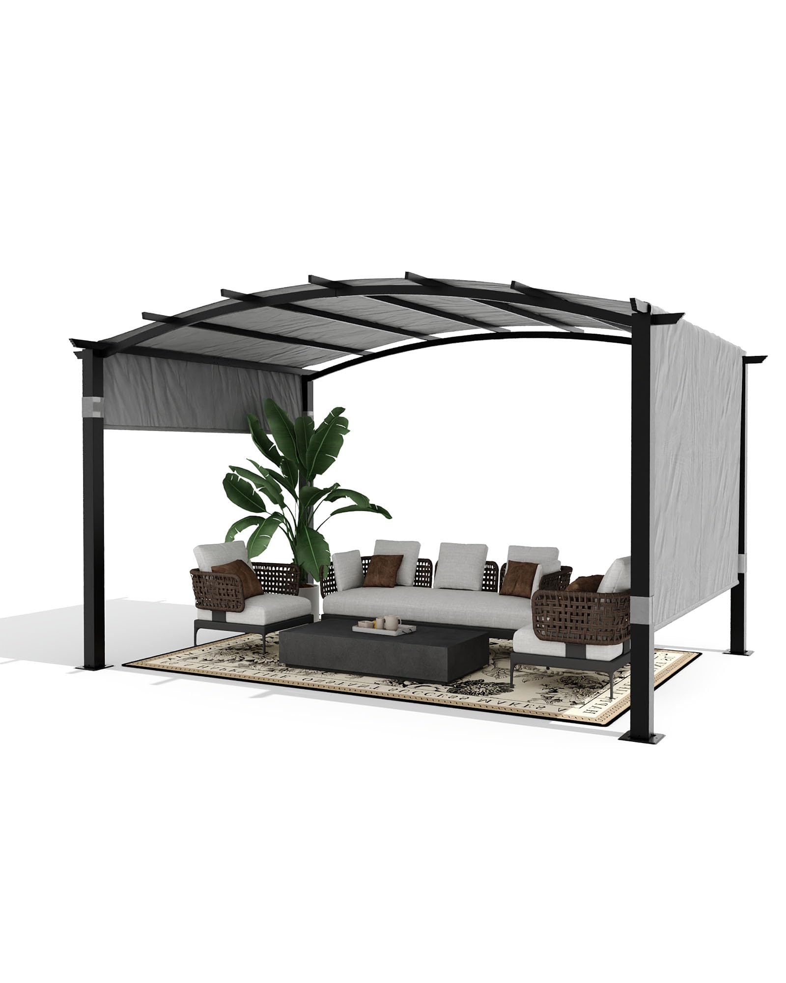 Photo 1 of KYBOLT 12x9 Ft Outdoor Arched Pergola Metal Gazebo with Retractable Sun Shade for Patio Garden Backyard Deck Lawns(Gray)