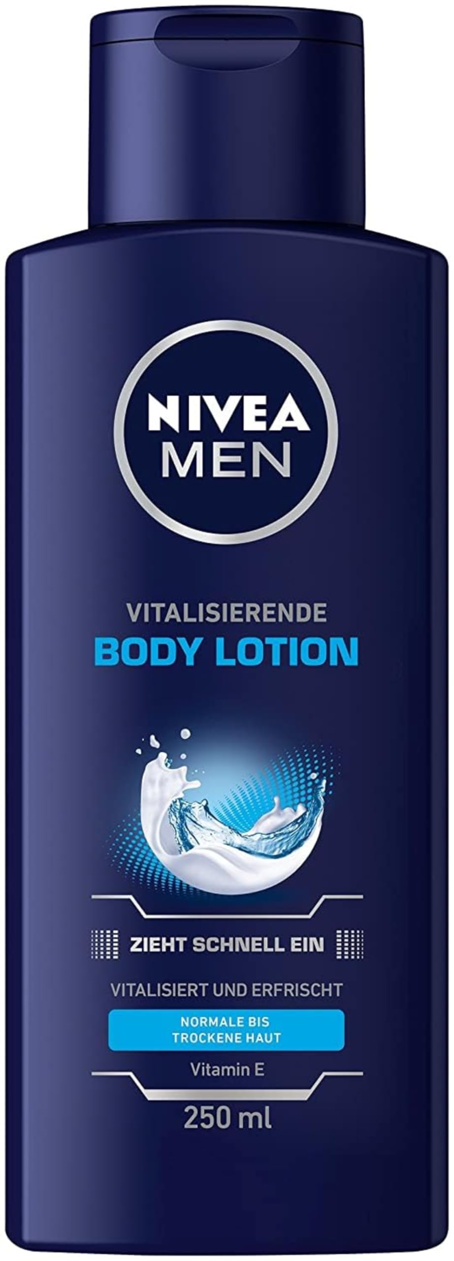 NIVEA MEN Revitalising Body Lotion, Revitalising Body Care Moisturises 24+ Hours, Body Lotion with Vitamin E for Intensively Nourished Skin (250 ml)