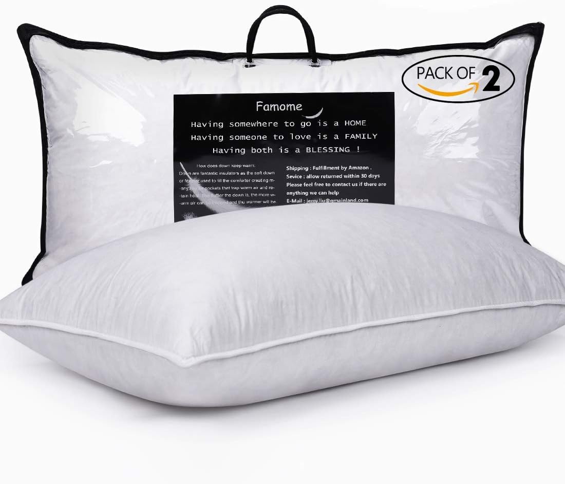 Down Pillows For Sleeping Queen Size - Pack of 2 Standard Hotel Collection Soft Goose Feather Pillow - Bedding Pillow Insert 18"X26"