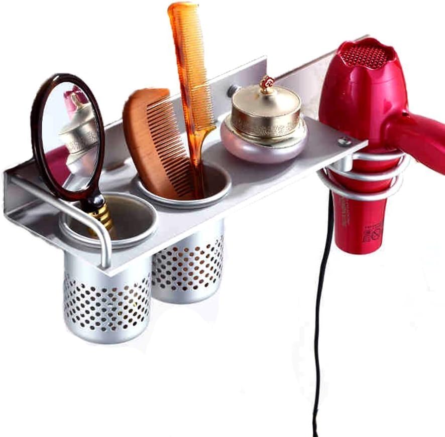 Narrowser 1 Set New Aluminum Multifunctional Wall Mount Bathroom Organizer Collection Storage with 2 Cups, Storage Rack, Hair Dryer Holder, Toothbrush Storage，Shelf.