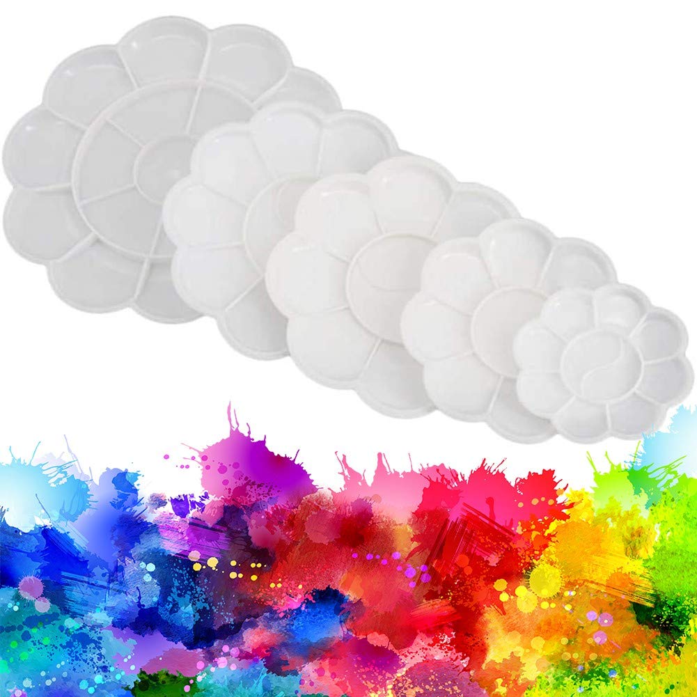 NALCY Paint Palette, Plastic Petal Paint Pallet White Mixing Palette for Finger Painting, Poster, Acrylic, Water Colour Paint, Pack of 5 (Different Size)