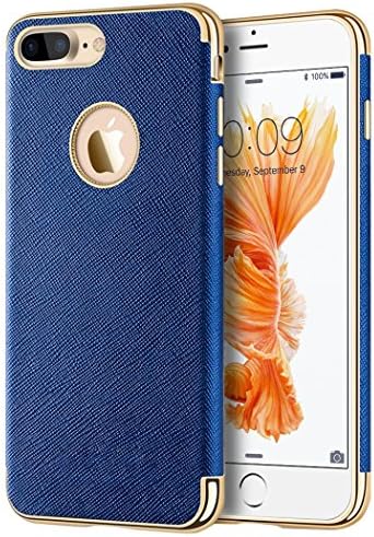 Apple Iphone 7 Plus Saffiano Luxury Tpu Case W/ Electroplated Frame / Buttons And Built-In Magnatic Metal Plate - Blue
