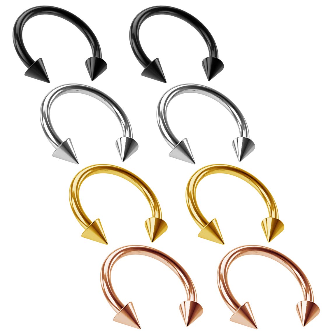 8pc 14g 1.6mm Horseshoe Bar Earrings Circular Barbell Ring 12mm Spike Black Rose Gold Auricle Cartilage Bar Tragus