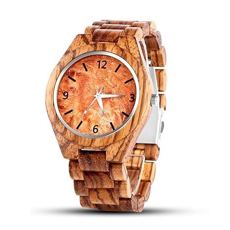 LIGHTOP Armbanduhr Quarz Datum Holzuhr Natur-Holz mit Holz-Armband Kalender für Herren Damen