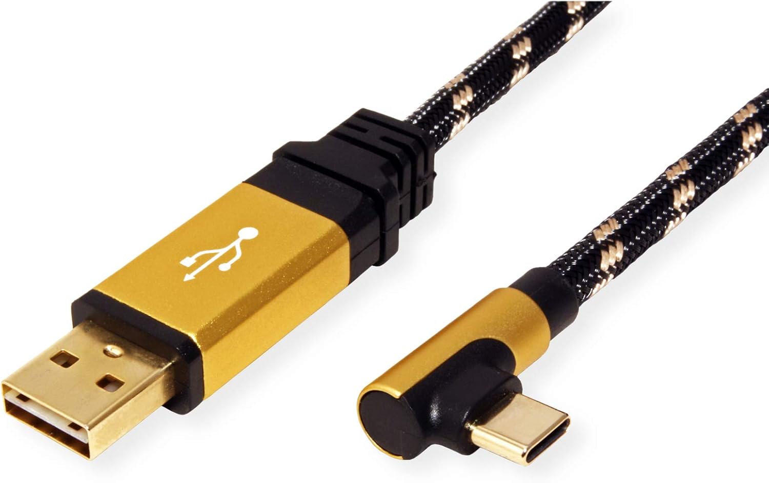 ROLINE Gold USB 2.0 cable, USB A reversible, ST - USB C ST 90° angled, 0.8 m, Black, Gold, 0,8 m - Image 5