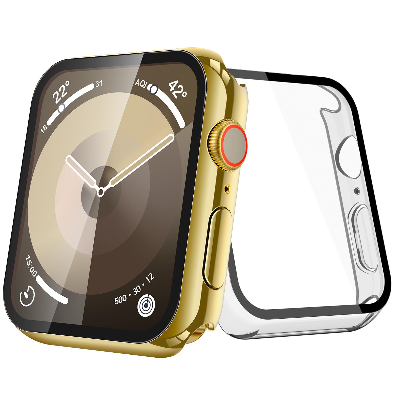 Photo 1 of [2-Pack] Julk 45mm Gold Cover with Screen Protector for Apple Watch Series 9/8/7, 9H Tempered Glass with Slim Hard Protective Case for iWatch [1 Gold + 1 Transparent]