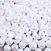 Niziky 1200PCS Flat Back Half Round Pearls, 6mm White AB Pearls Gems Beads for Crafts, Jewelry Making, Shoes, Cup, Nail Art Decoration